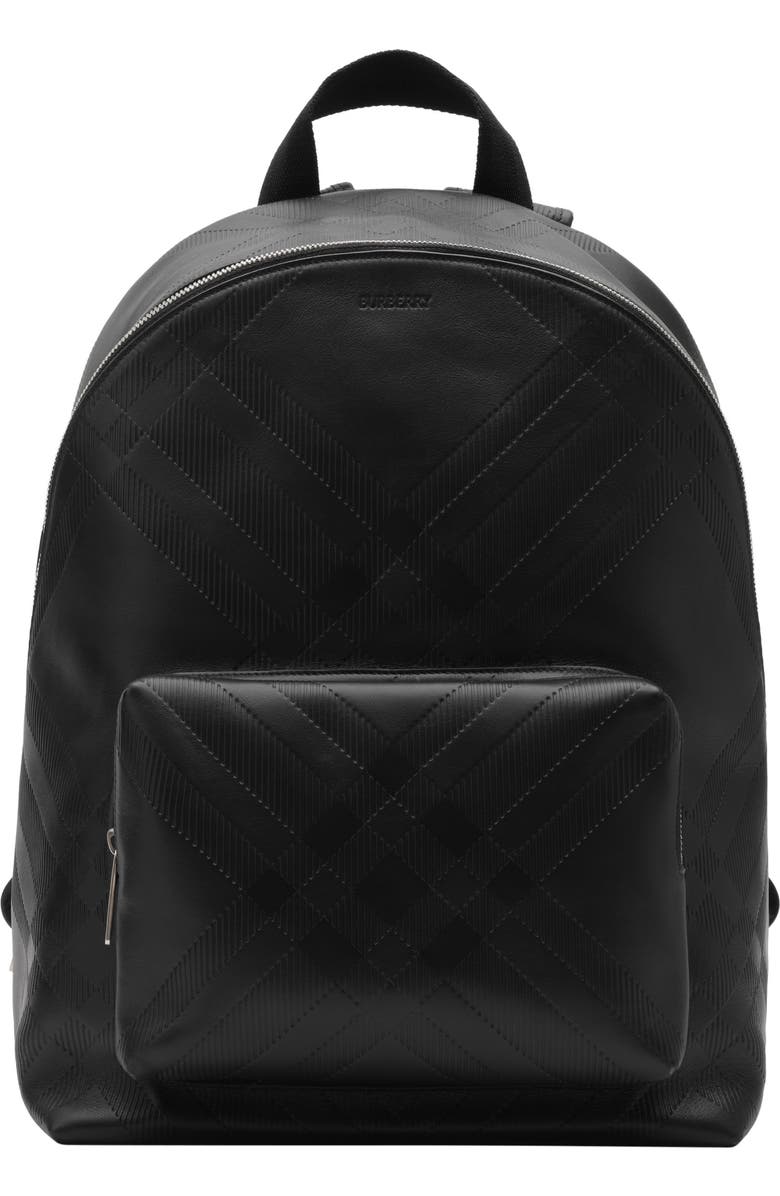Burberry Embossed Check Backpack, Main, color, Black