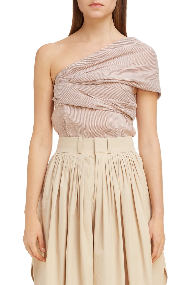 Chloé Twisted Metallic Stripe One-Shoulder Top, Main, color, 
