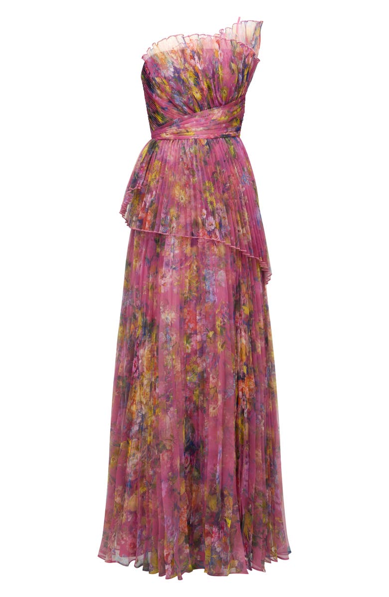 Theia Nicolette Floral Print Pleated Organza Gown, Alternate, color, 