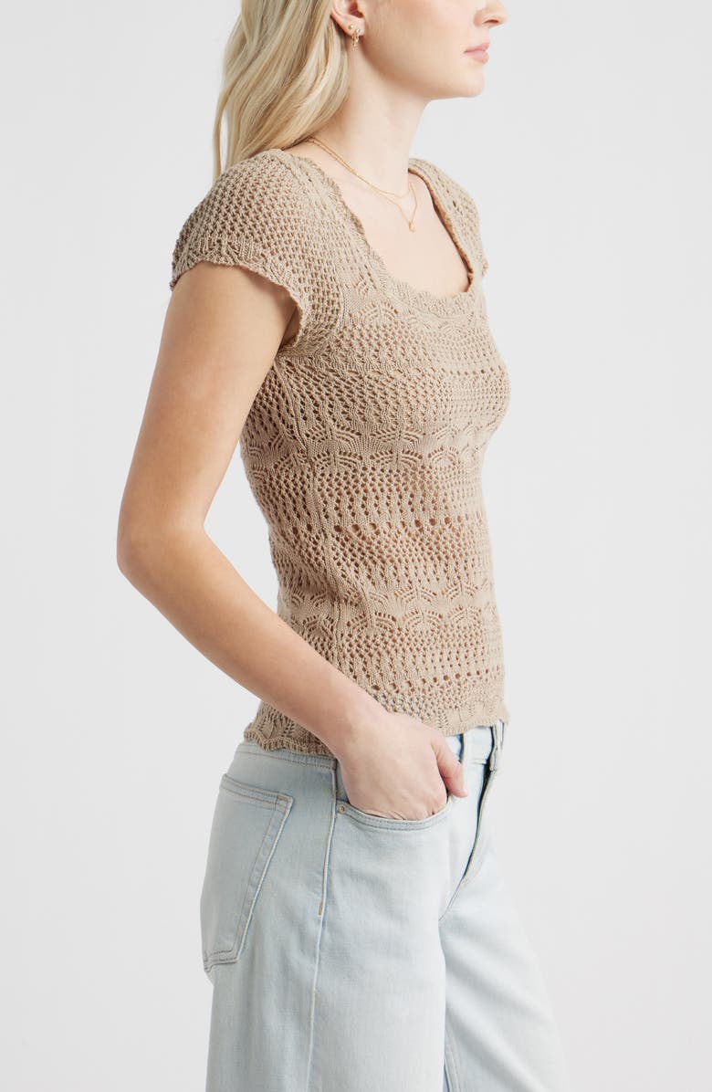 BP. Cotton Pointelle T-Shirt, Alternate, color, Tan Savannah