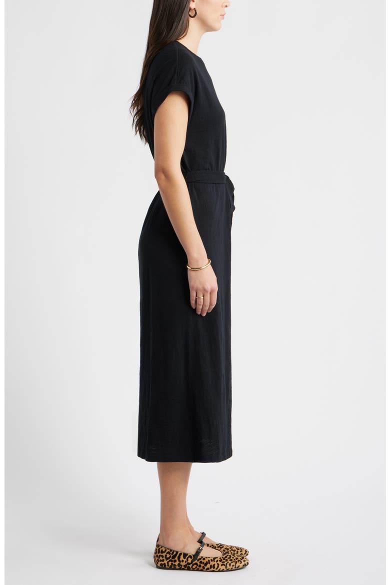Tie Waist Midi Dress, Alternate, color, BLACK
