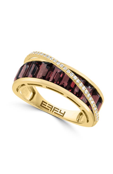14K Yellow Gold Garnet & Diamond Channel Set Ring