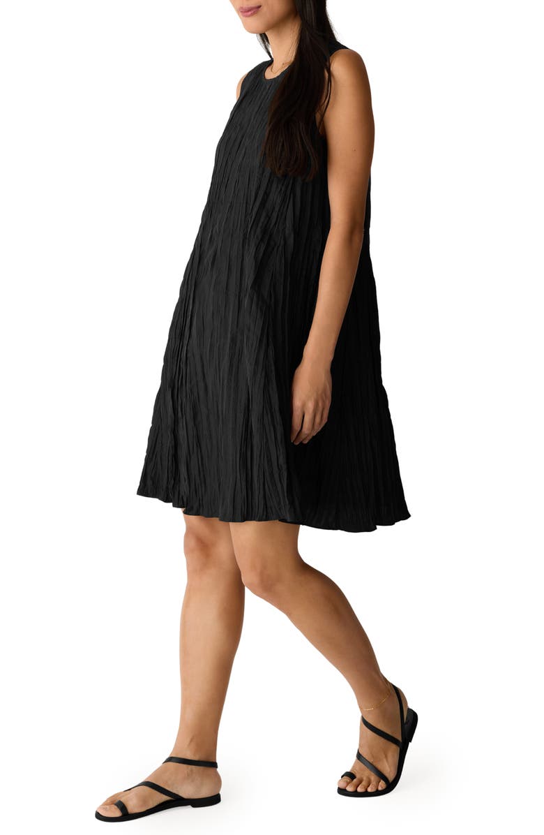Eileen Fisher Sleeveless Silk A-Line Dress, Alternate, color, Black