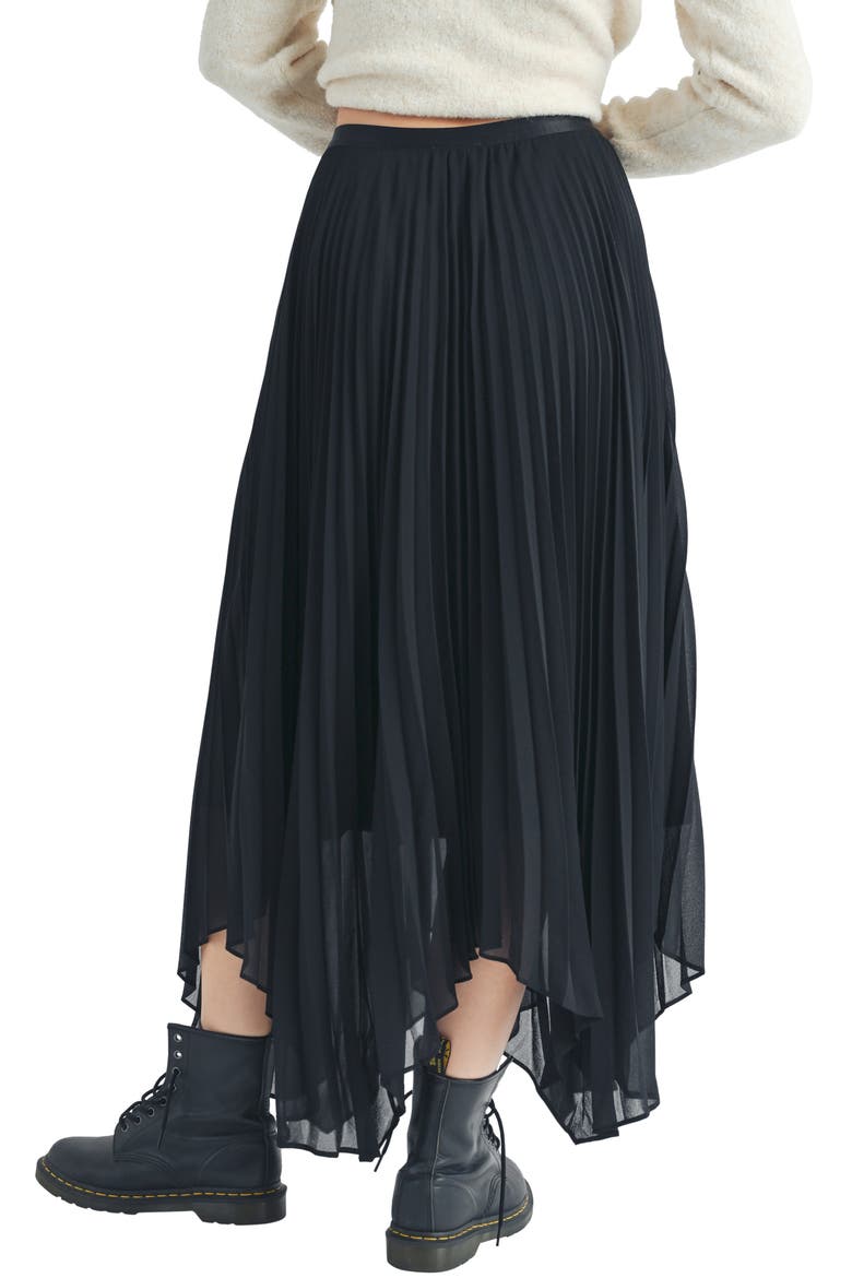 Pleated Handkerchief Hem Chiffon Skirt, Alternate, color, BLACK