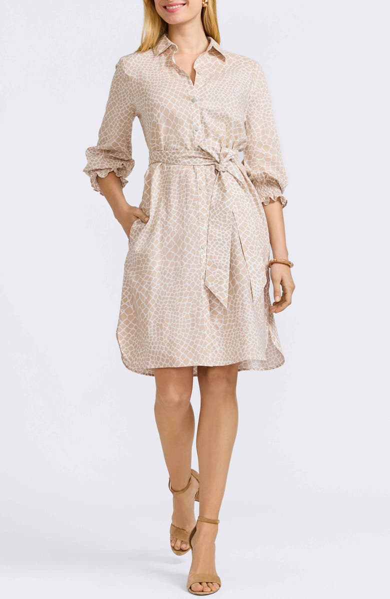 Foxcroft Abby Belted Linen Blend Shirtdress, Main, color, Flax White