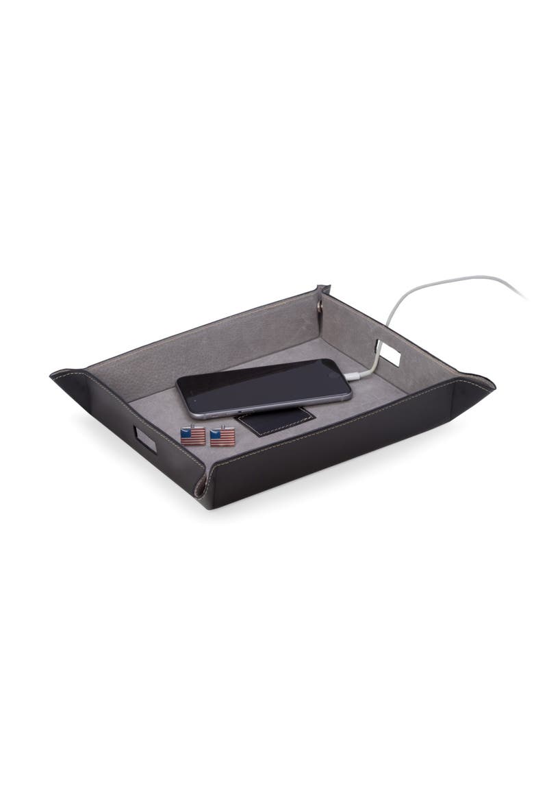 Black Leather Valet & Charging Station, Alternate, color, BLACK