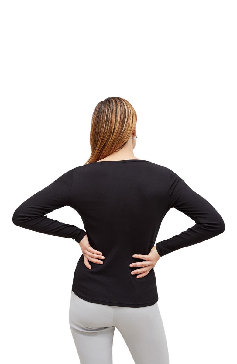 M.M.LaFleur Marcia Ribbed Pima Cotton Layering T-Shirt, Alternate, color, Black