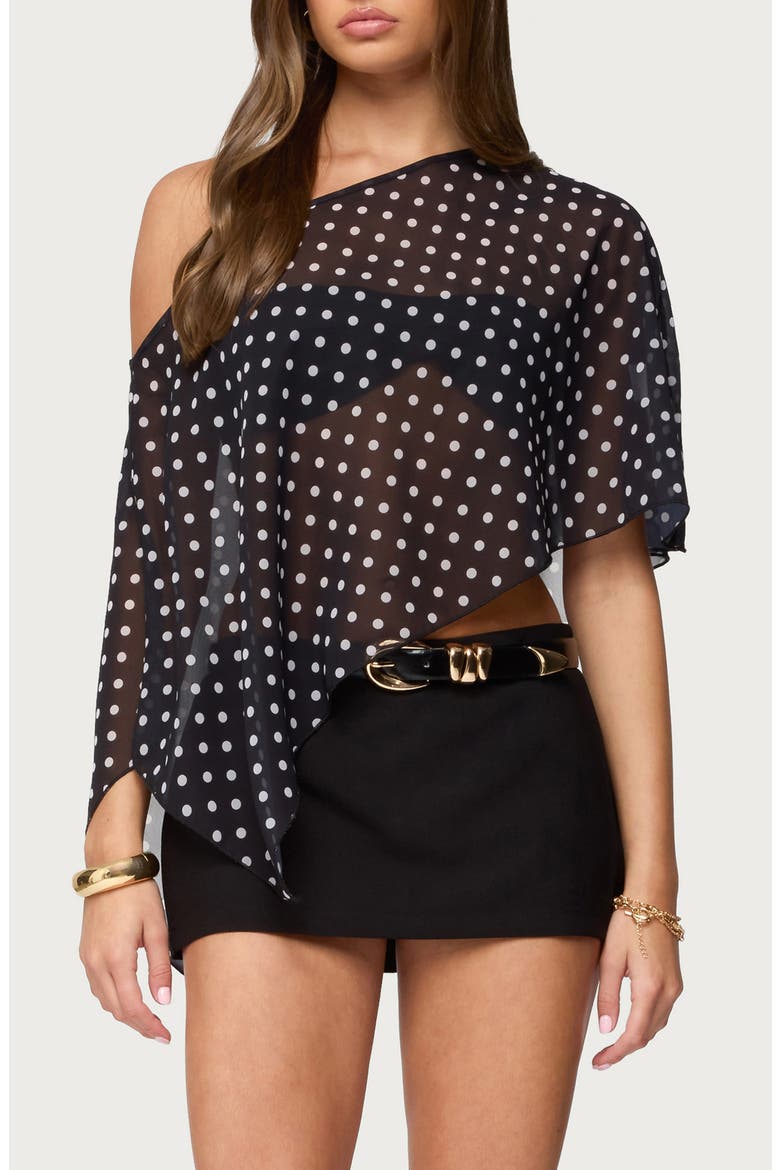 Asymmetric Polka Dot Chiffon Poncho, Main, color, BLACK-AND-WHITE