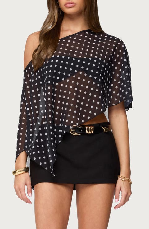 Asymmetric Polka Dot Chiffon Poncho