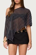 EDIKTED Asymmetric Polka Dot Chiffon Poncho
