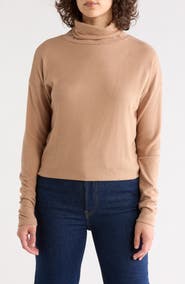 Renee C Cowl Neck Brushed Knit Crop Pullover