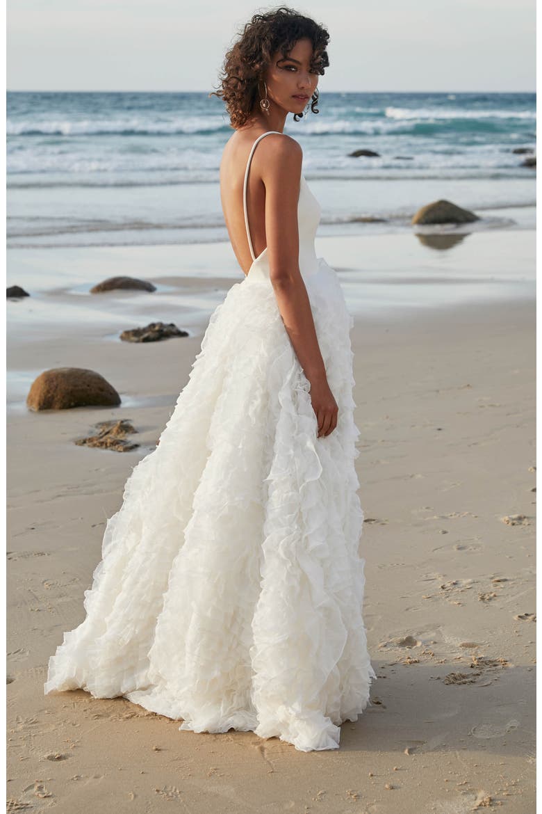 Middleton Chiffon Ruffle Gown, Alternate, color, WHITE / NATURAL