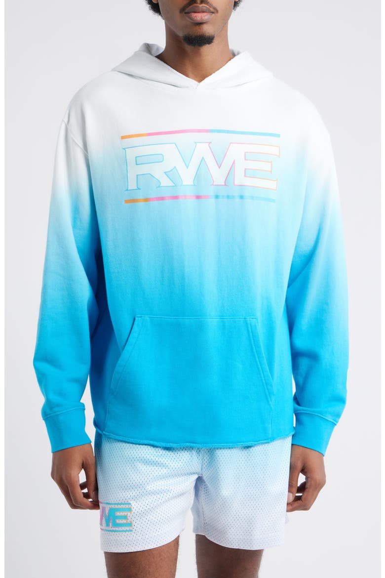 Raw Edge Graphic Dip Dye Hoodie, Main, color, BLUE