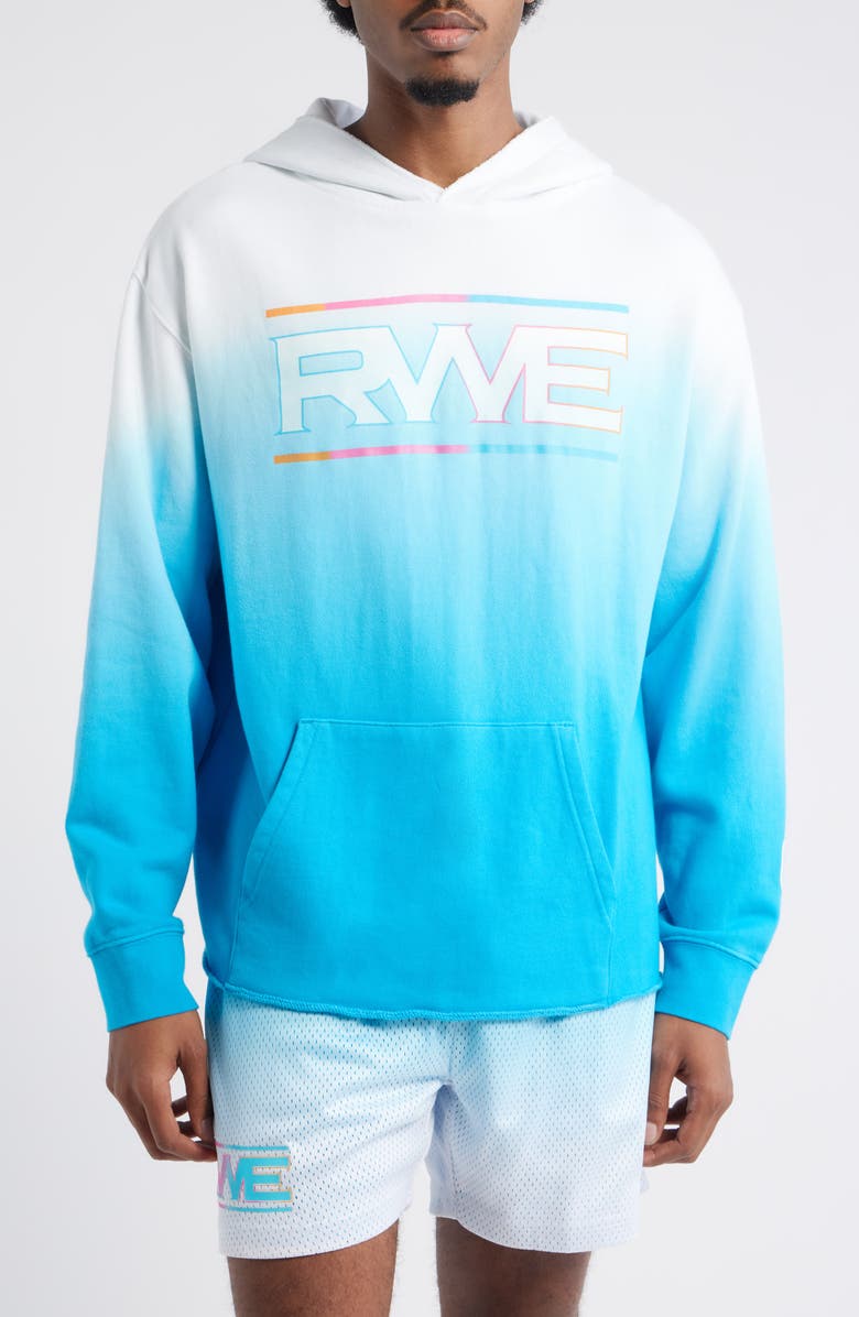 OVERTIME Raw Edge Graphic Dip Dye Hoodie, Main, color, Blue