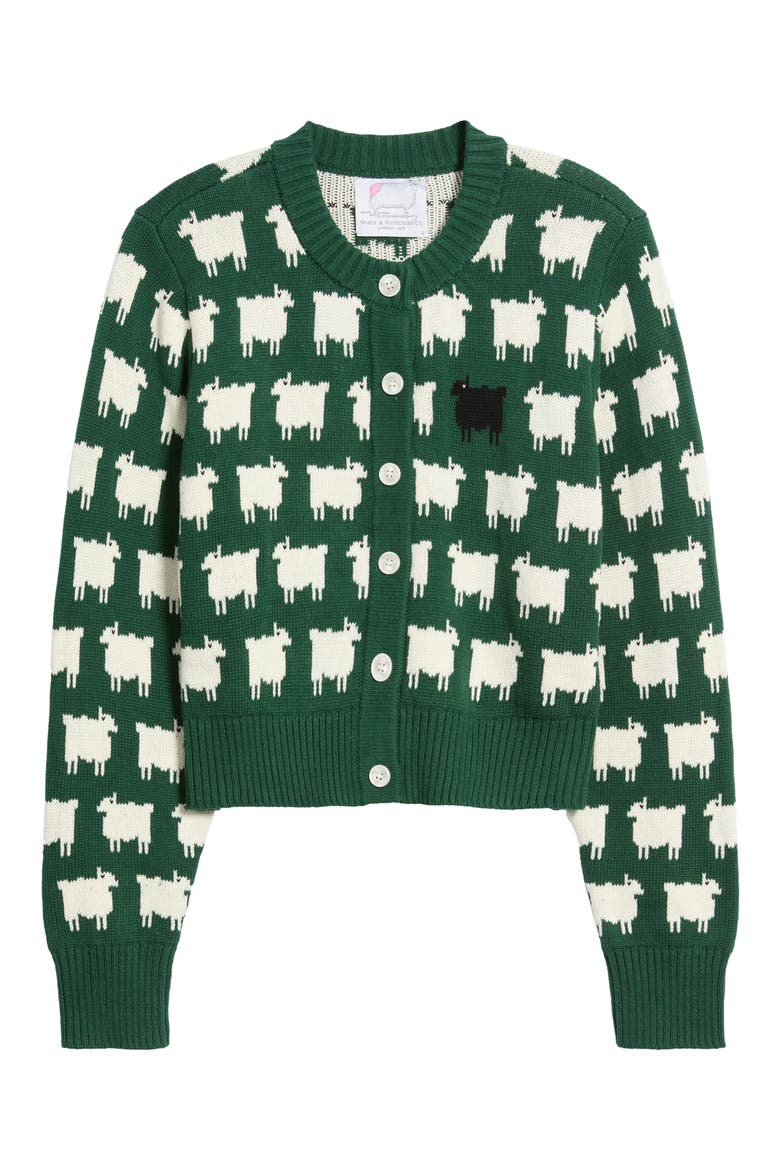 Cropped Sheep Cotton Cardigan, Alternate, color, GREEN