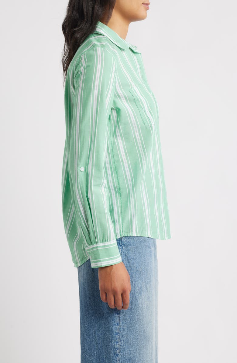 beachlunchlounge Stripe Cotton & Modal Button-Up Shirt, Alternate, color, Lawn Green