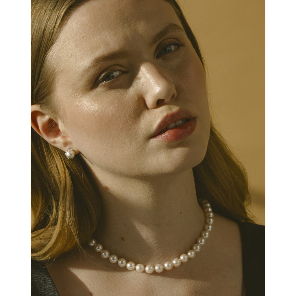 The Pearl Source 8.0-8.5mm Japanese Akoya White Pearl Necklace In Yellow Gold Clasp