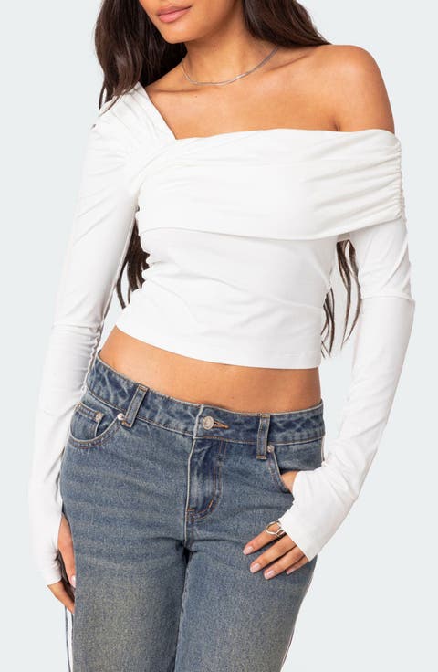 Asymmetric Neck Crop Top