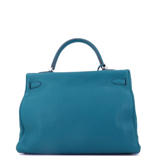 Pre-owned Hermes  Hermes Kelly Handbag Blue Clemence With Palladium Hardware 35 In Blue