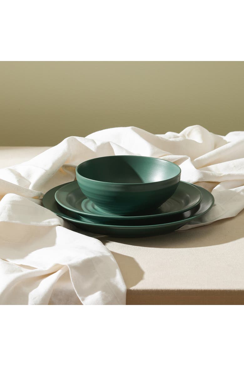 Orbit Stoneware 12-Piece Dinnerware Set with Cereal Bowls, Alternate, color, Green