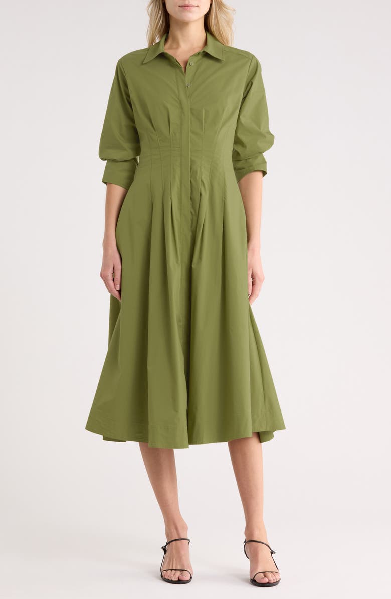 Simkhai Jazz Pintuck Midi Shirtdress, Main, color, Olive