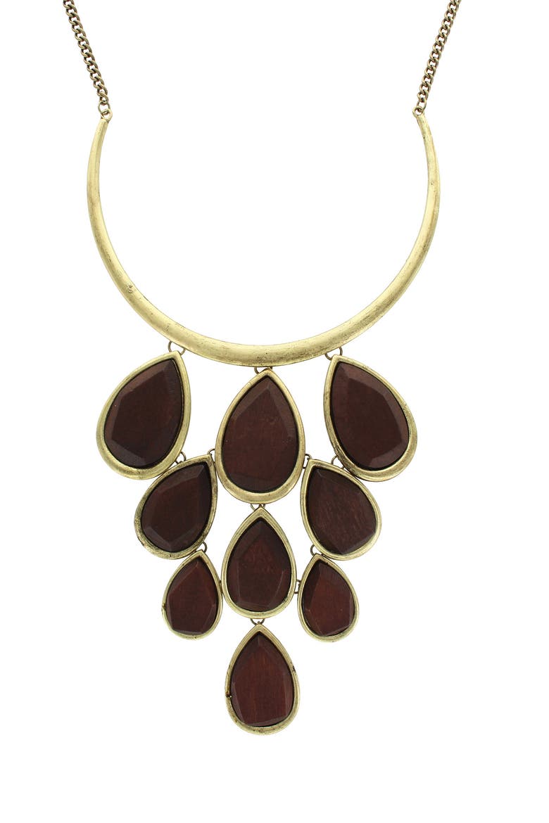 Elissia Wood Bib Necklace, Main, color, BROWN