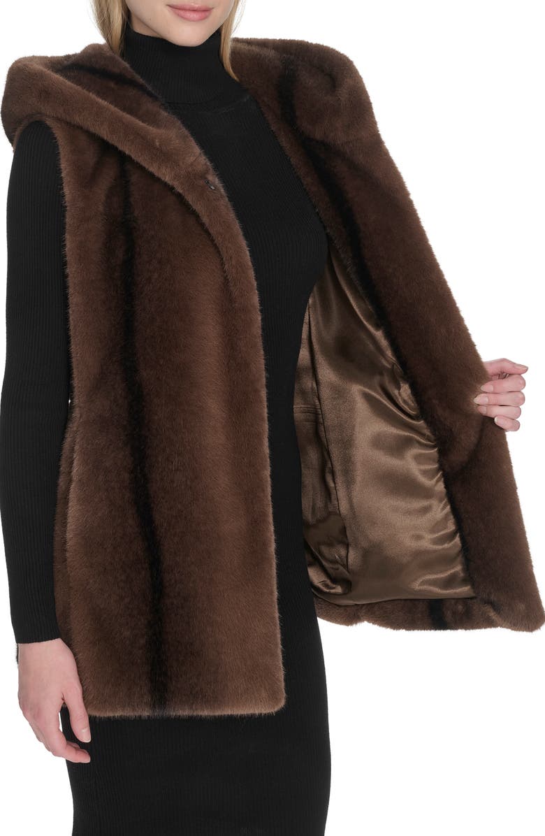 Cole Haan Hooded Faux Mink Vest, Alternate, color, Brown
