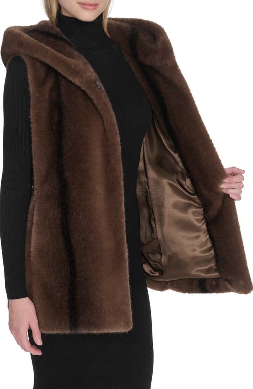Cole Haan Hooded Faux Mink Vest In Brown