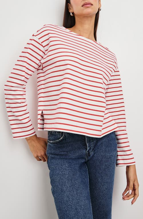 Rails Macy Stripe Long Sleeve Cotton Top In Cherry Stripe
