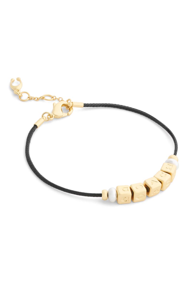 Cube Imitation Pearl Cord Bracelet, Main, color, PEARL/ GOLD