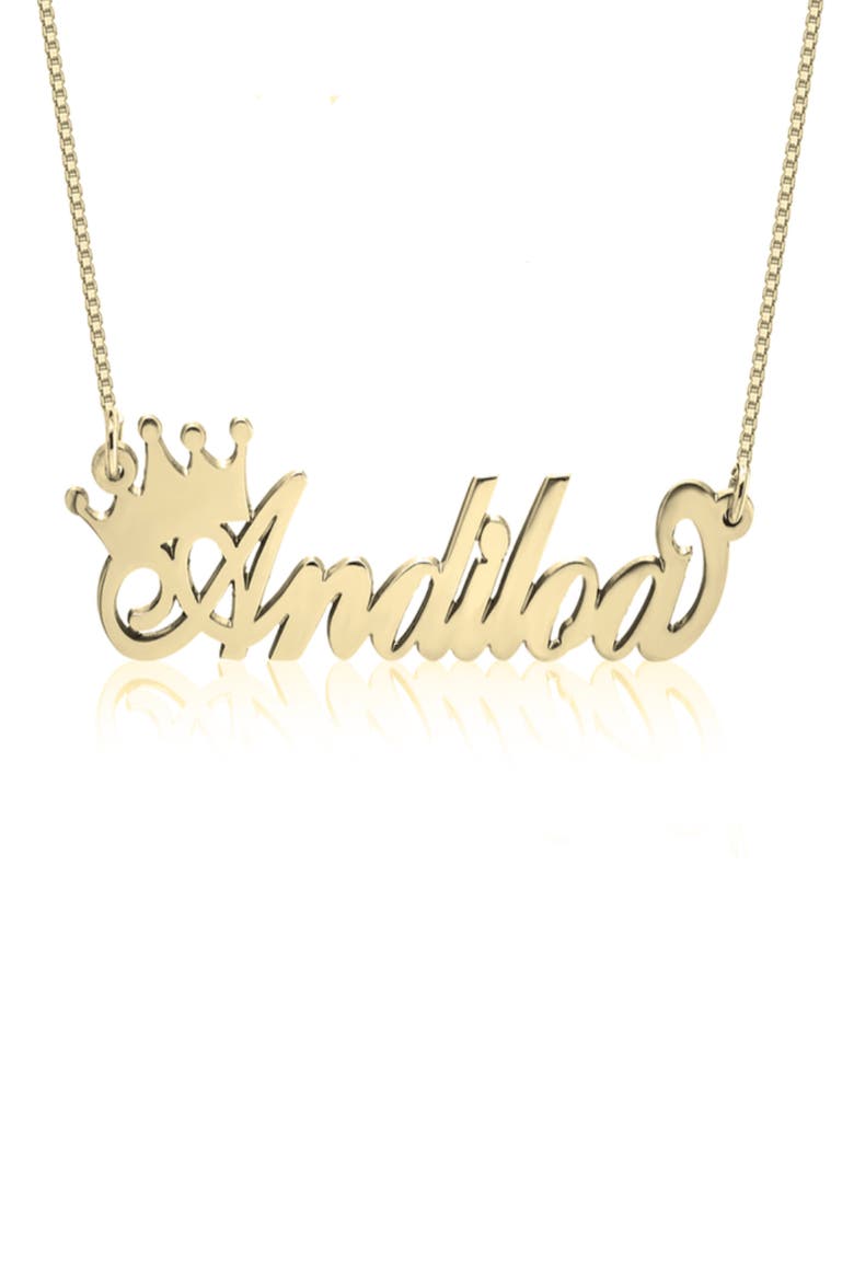 Crown Me Personalized Nameplate Pendant Necklace, Main, color, GOLD PLATED