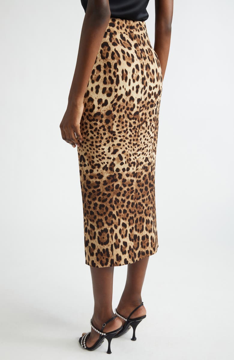 Dolce&Gabbana Leopard Print Stretch Silk Charmeuse Pencil Skirt, Alternate, color, Leo New