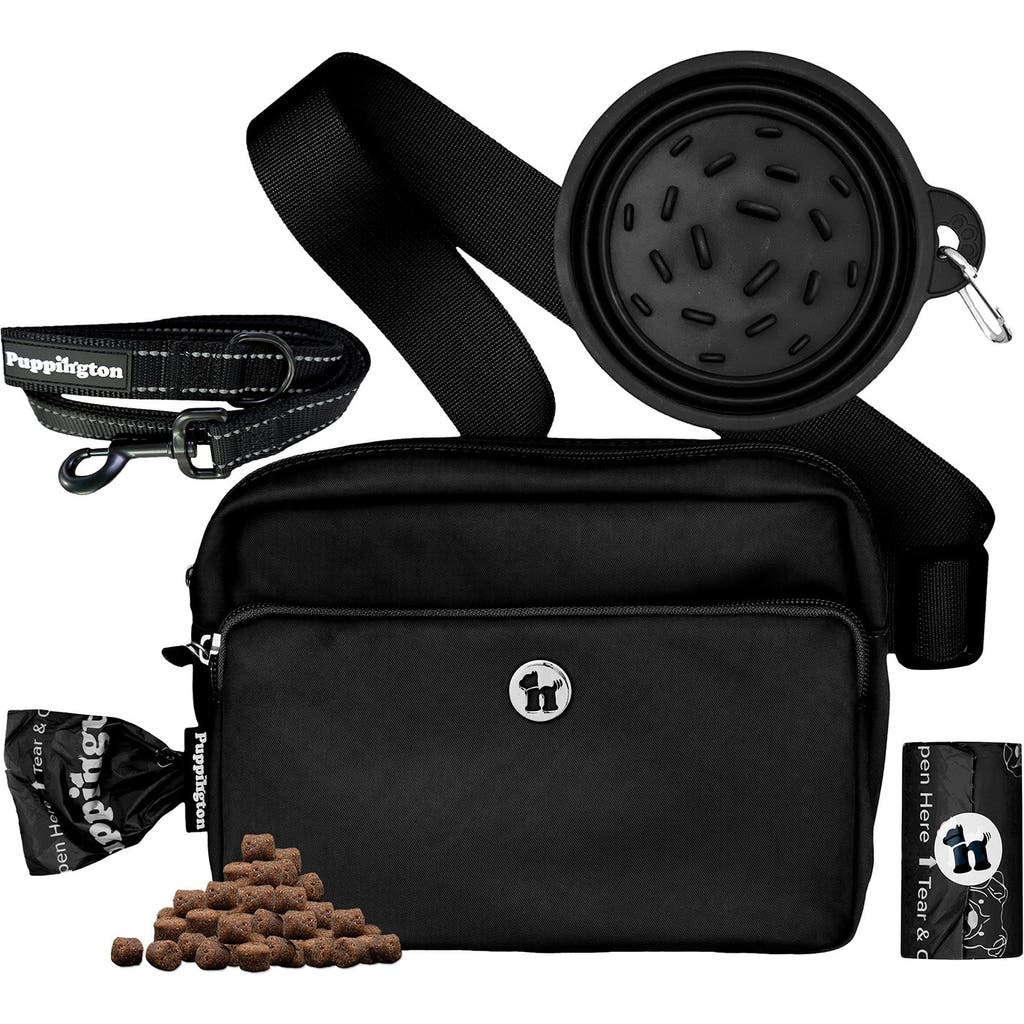Puppington 3-in-1 Dog Walking Bag with Waste Bags plus Travel Bowl and Reflective Leash in Onyx Black  product