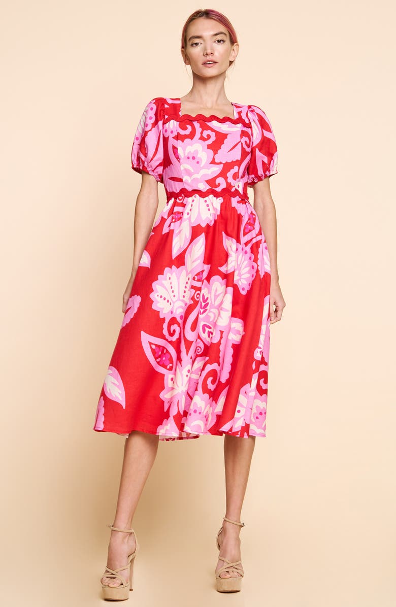 CIEBON Mitizi Puff Sleeve Midi Dress, Alternate, color,