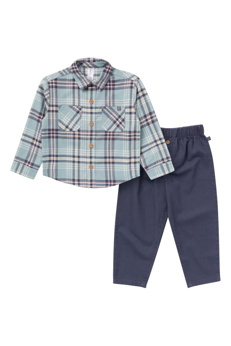 Button Down Plaid Shirt and Pant Set, Main, color, Blue Plaid
