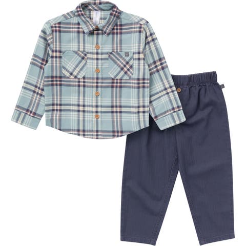 Button Down Plaid Shirt and Pant Set