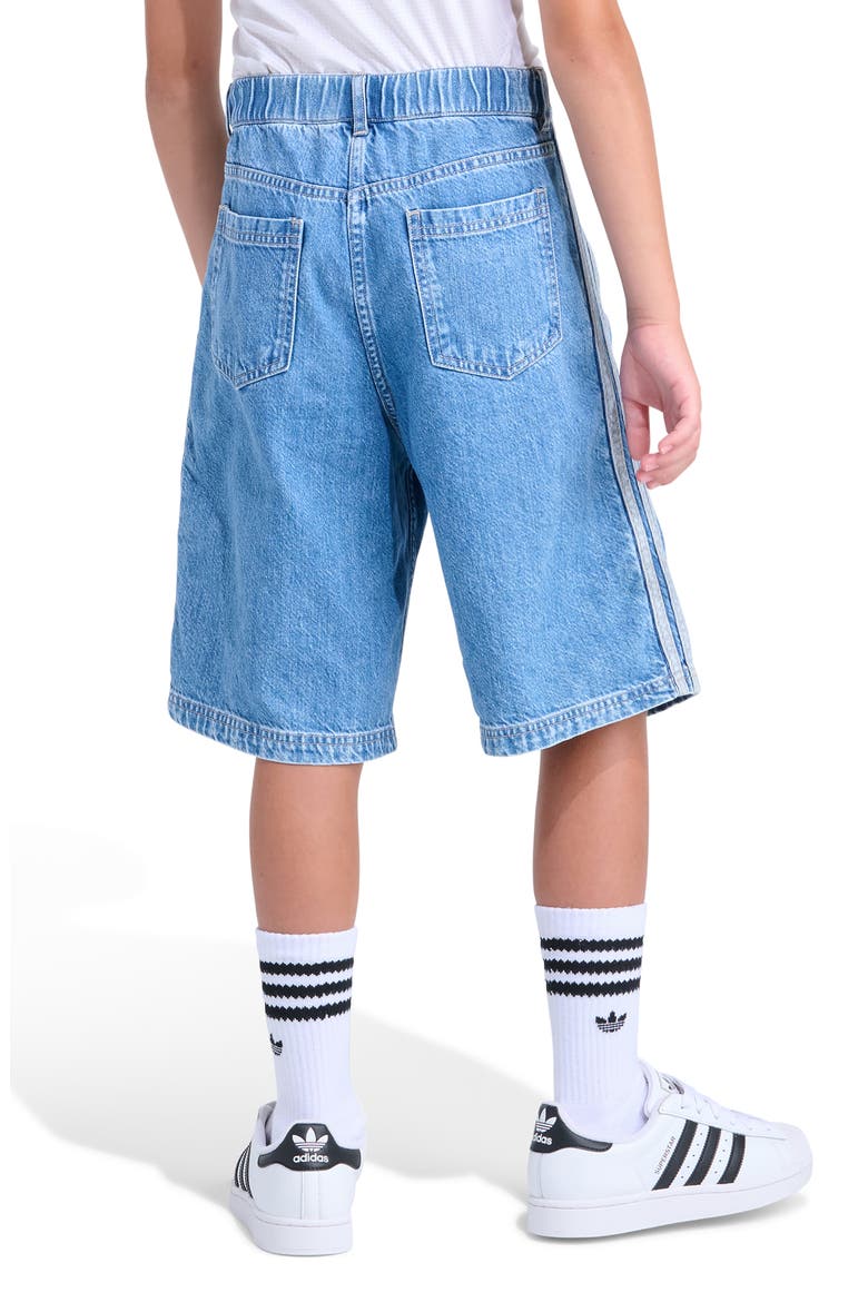 Kids' 3-Stripes Denim Shorts, Alternate, color, MEDIUM WASH DENIM