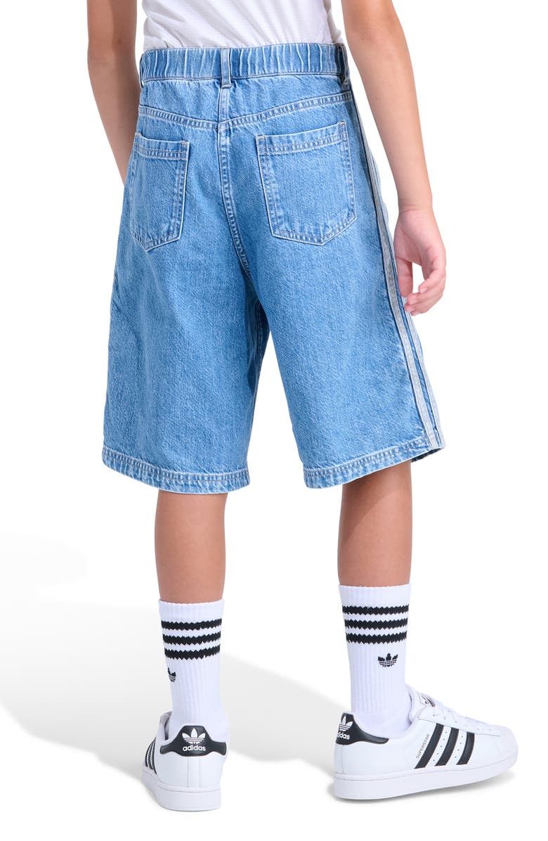adidas Originals Kids' 3-Stripes Denim Shorts, Alternate, color, Medium Wash Denim