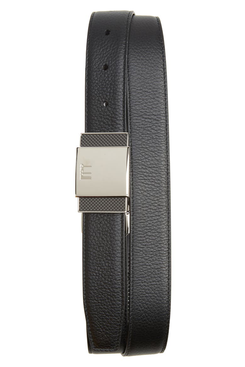 Plate Buckle Reversible Leather Belt, Main, color, BLACK