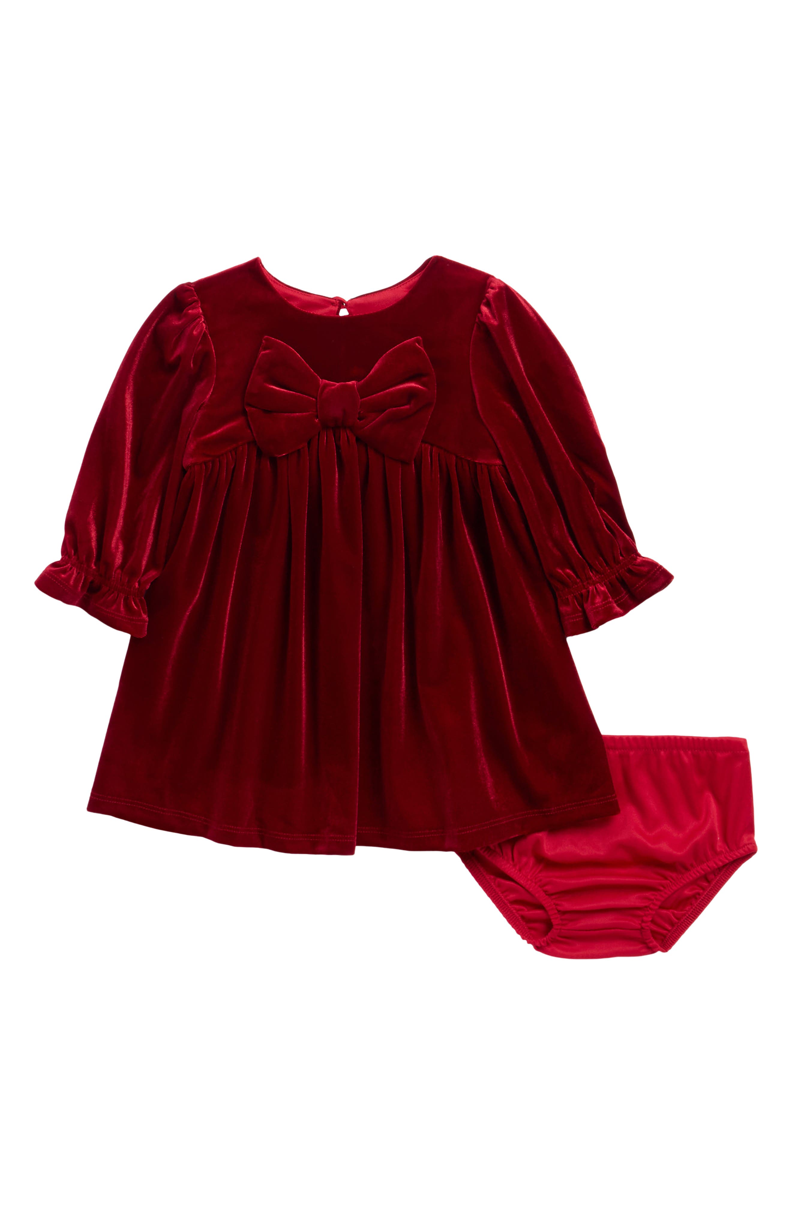 Iris & Ivy Bow Front Stretch Velvet Dress & Bloomers Set | Nordstrom
