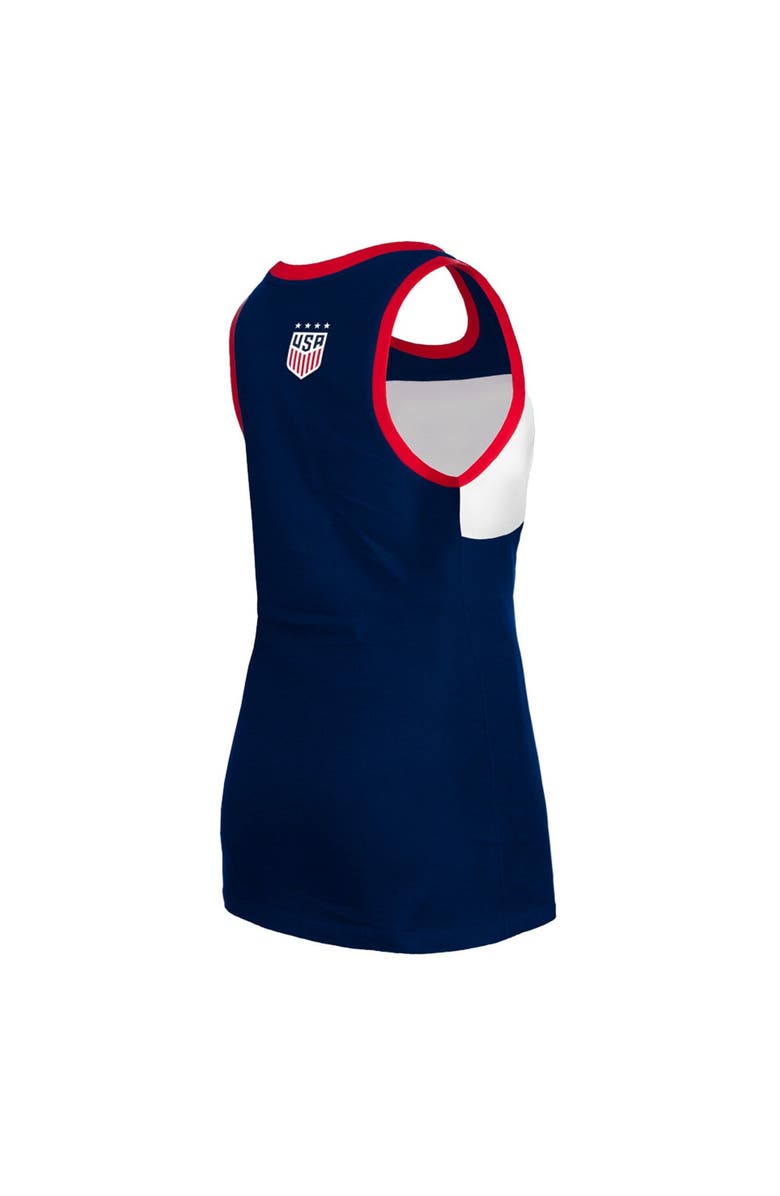 5TH AND OCEAN BY NEW ERA Women's 5th & Ocean by New Era Navy USWNT Throwback Jersey Racer Tank Top, Alternate, color, Navy
