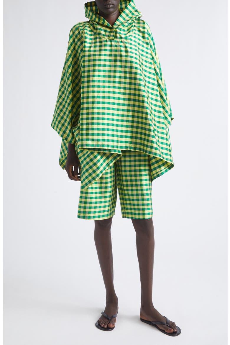 Gingham Check Silk Taffeta Poncho, Main, color, GINGHAM GREEN YELLOW