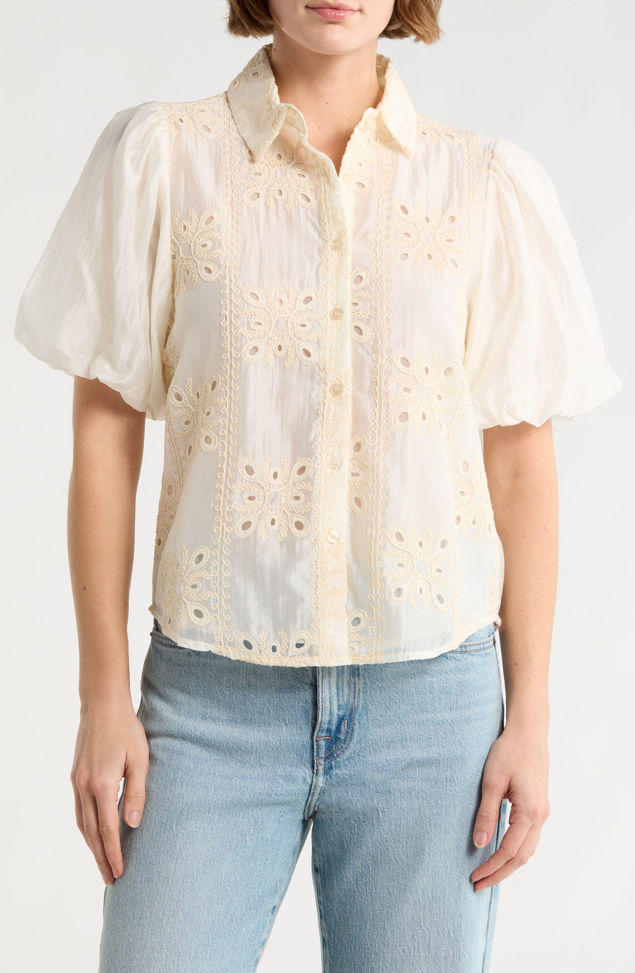 Forgotten Grace Bubble Sleeve Button Front Top