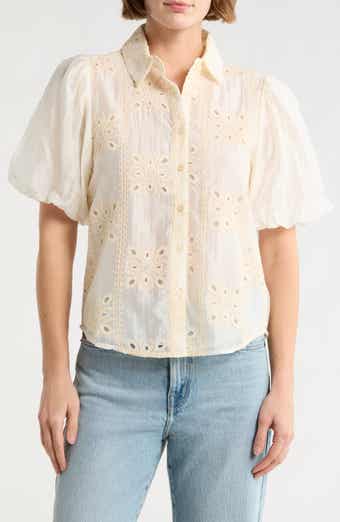 Forgotten Grace Bubble Sleeve Button Front Top