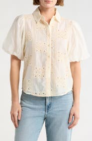 Forgotten Grace Bubble Sleeve Button Front Top