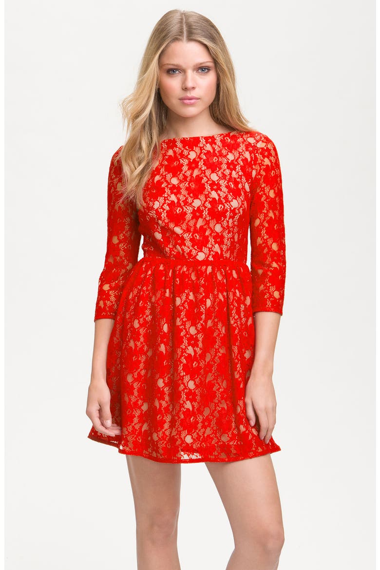 'Lizzie' Lace Dress, Main, color, FAVELA RED