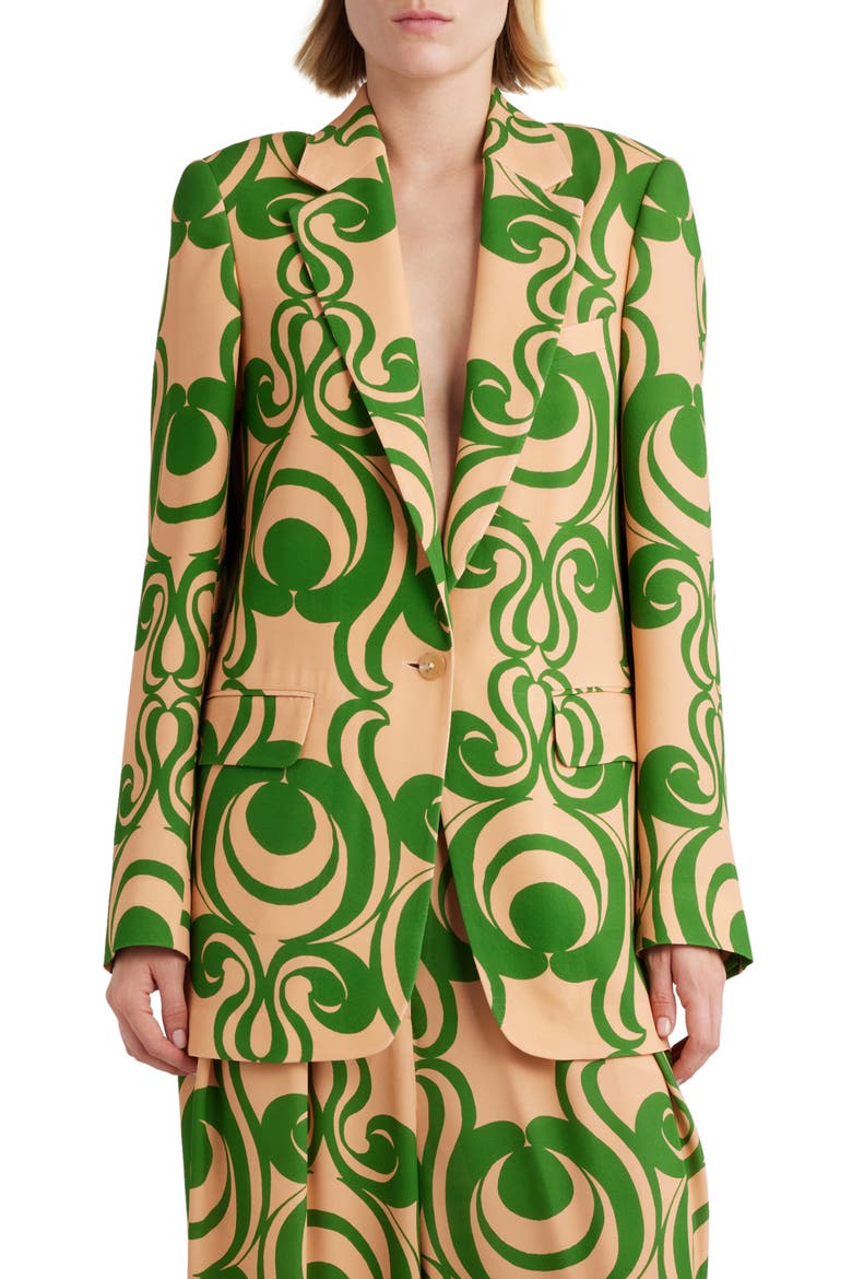 Swirl Print One-Button Blazer, Main, color, GREEN