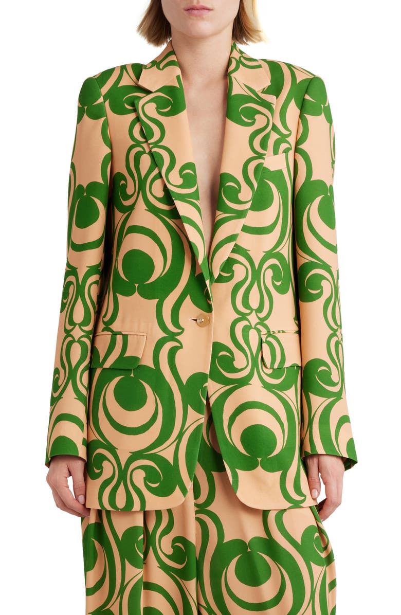Dries Van Noten Swirl Print One-Button Blazer, Main, color, Green