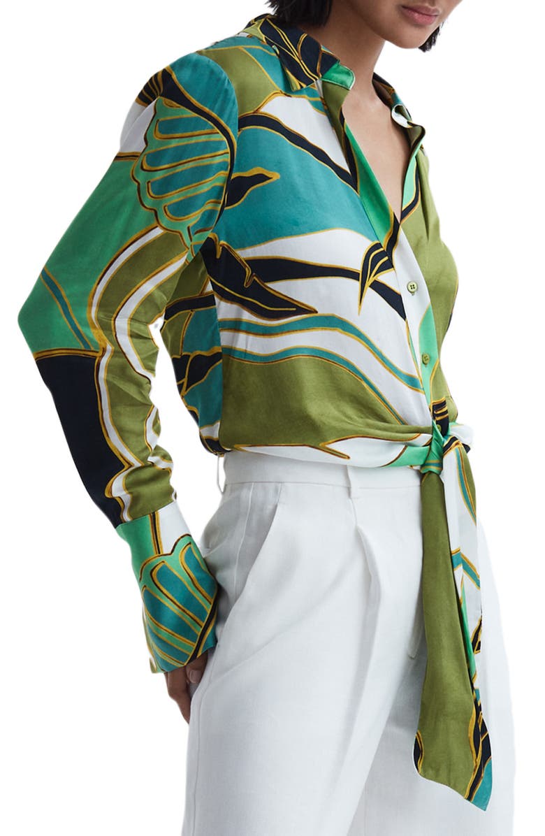 Reiss Dalilah Print Tie Front Satin Blouse, Main, color, 