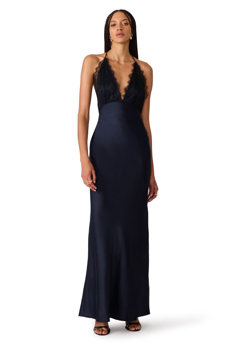 Phia Lace & Satin Dress, Main, color, MIDNIGHT